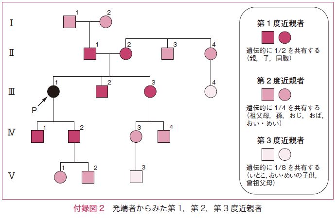 付録図2　発端者からみた第1，第2，第3度近親者