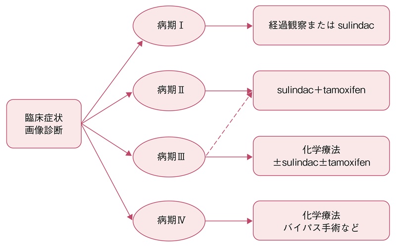 図15　腹腔内デスモイド腫瘍の病期分類と治療方針