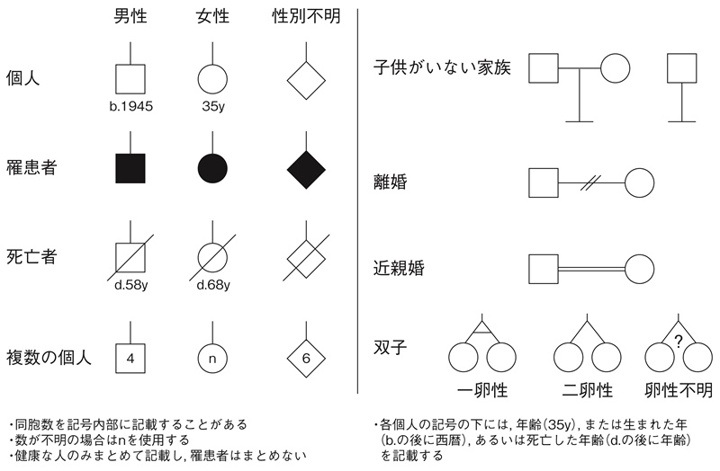 付録図1　家系図の記載に用いられる記号